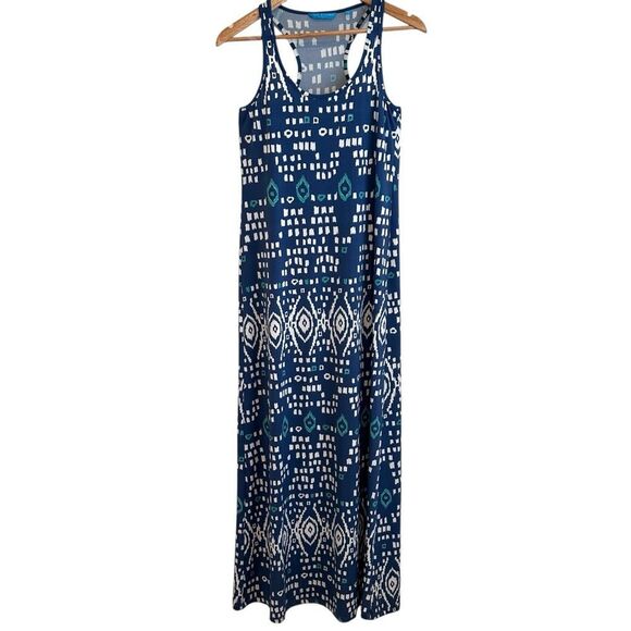 Tori Richard Honolulu Tank Maxi Dress Blue White Scoop Neck Sleeveless Size S - Picture 1 of 7